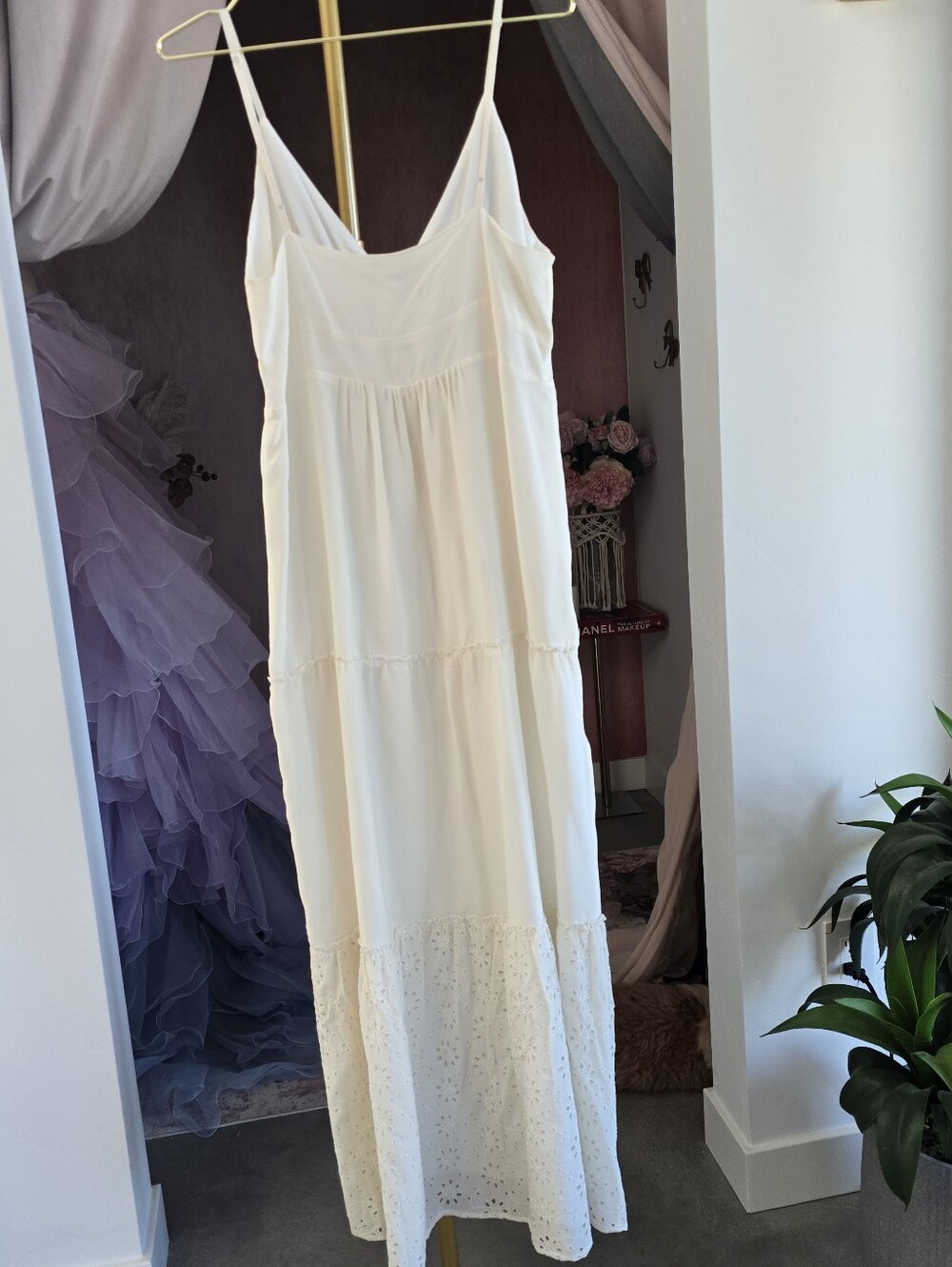 Gold Hawk Cream Eyelet Maxi Slip Dress